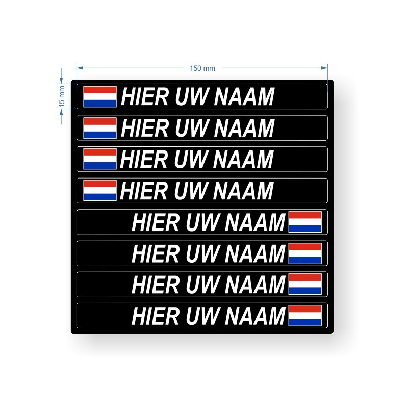 dynastie koken onvergeeflijk Naamstickers met Nederlandse vlag - Zwart - set van 8 stickers