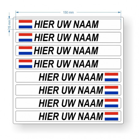 Allerlei soorten Elastisch regelmatig Naamstickers met Nederlandse vlag - Wit - set van 8 stickers